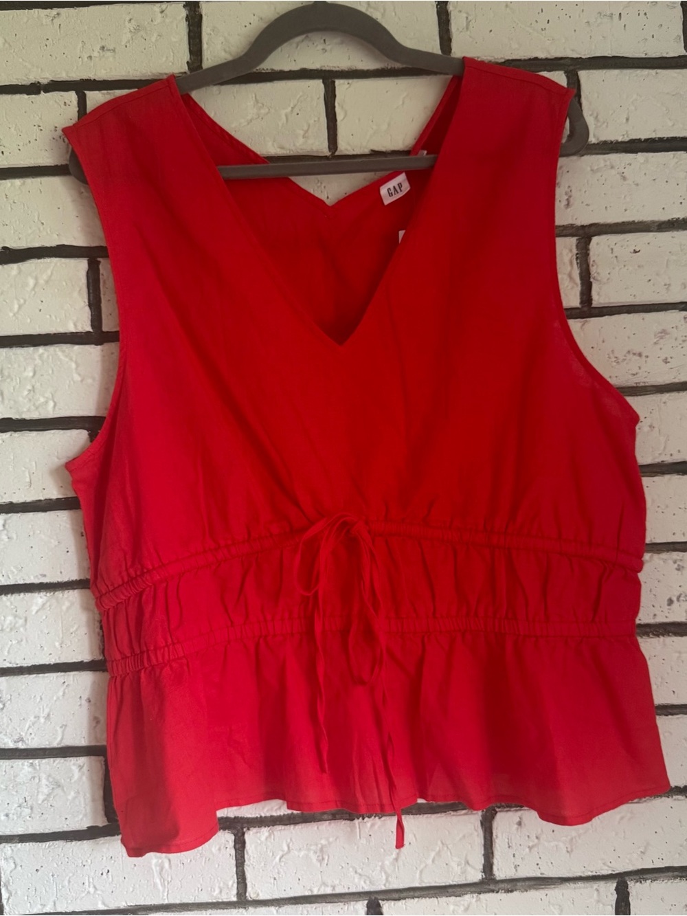 GAP Red V-Neck Linen Blend Sleeveless Drawstring Tank